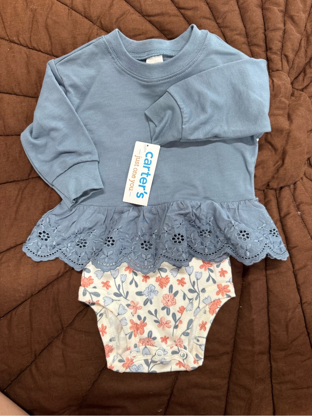 Carter's Blue Eyelet Peplum Floral-Print One-Piece Set